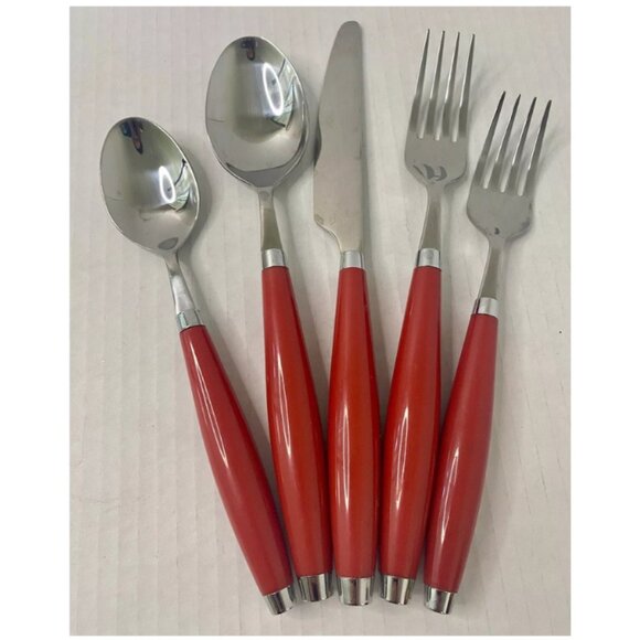Fiesta Scarlet Red Homer Laughlin Cambridge Stainless Steel Silverware Set, 5 pc - Picture 1 of 8